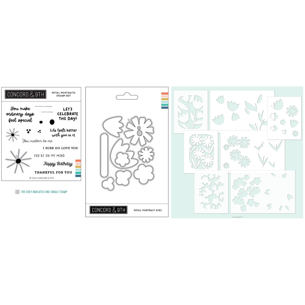 Concord & 9th Petal Portraits Stamps Dies and Stencils Bundle