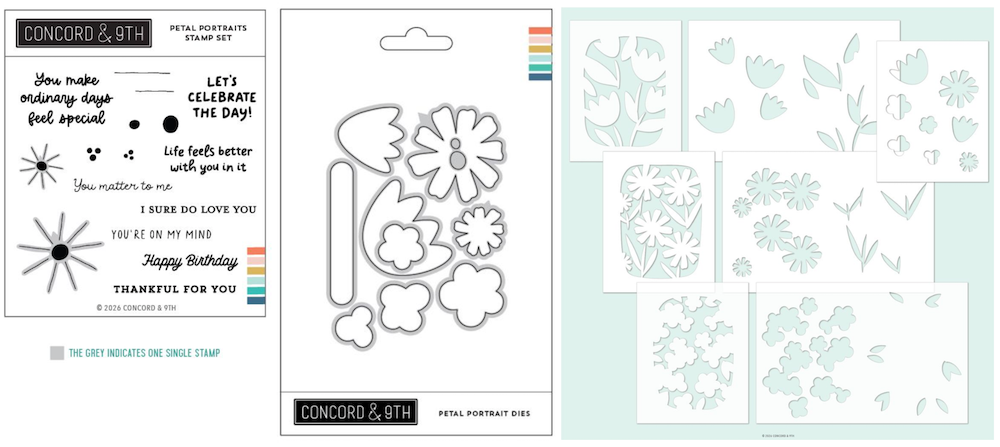 Concord & 9th Petal Portraits Stamps Dies and Stencils Bundle