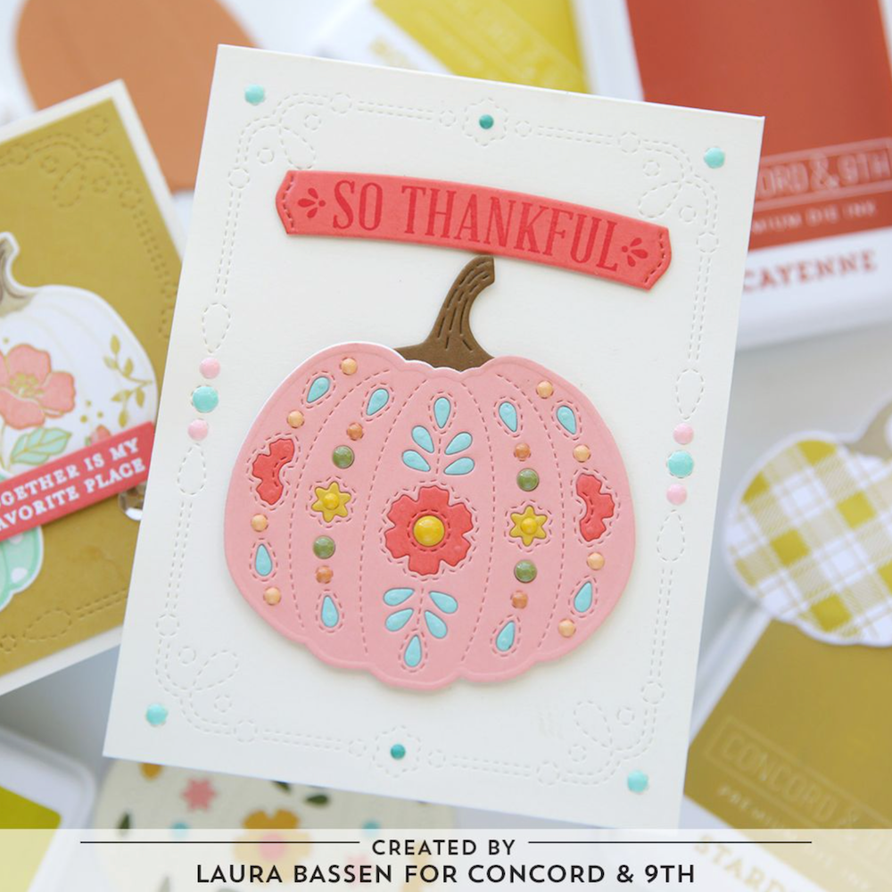 Concord & 9th Pumpkin Prints Clear Stamp Set 13026 pink thankful