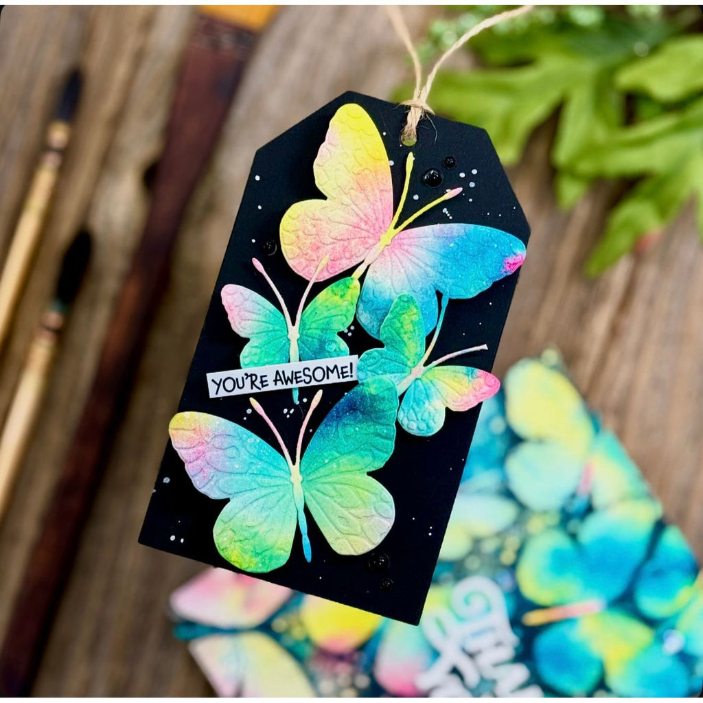 Simon Says Stamp Confetti Butterflies Wafer Dies sd511 Happy Camper You're Awesome Tag