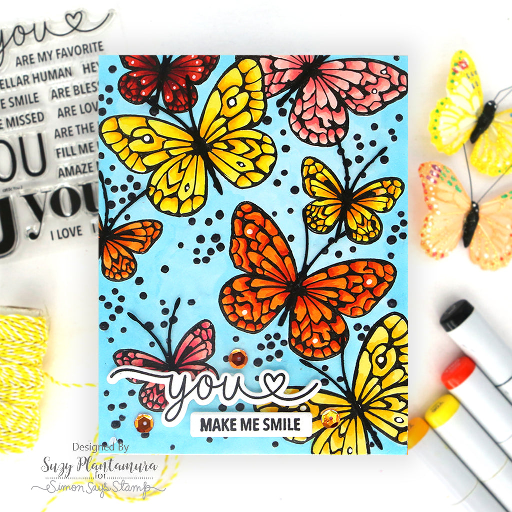 Simon Says Stamp Embossing Folder and Dies Confetti Butterflies sfd511set Happy Camper Friend Card | color-code:ALT03