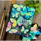 Simon Says Stamp Embossing Folder Confetti Butterflies sf511 Happy Camper Thank You Card