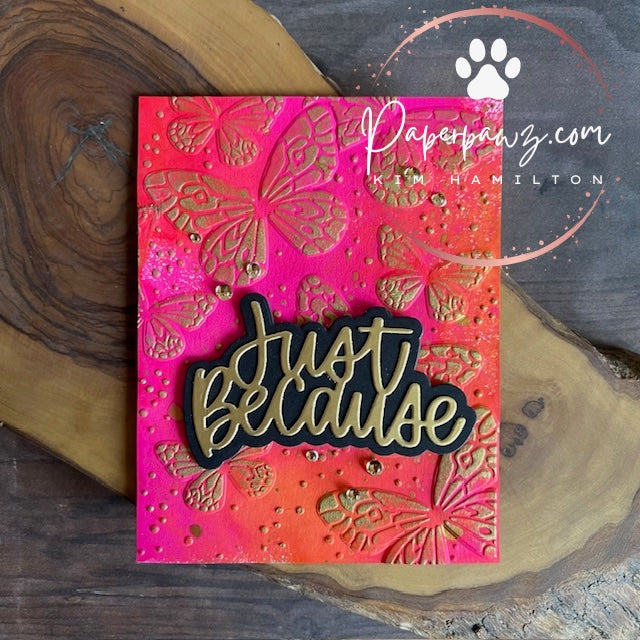 Simon Says Stamp Embossing Folder Confetti Butterflies sf511 Happy Camper Just Because Card | color-code:ALT06