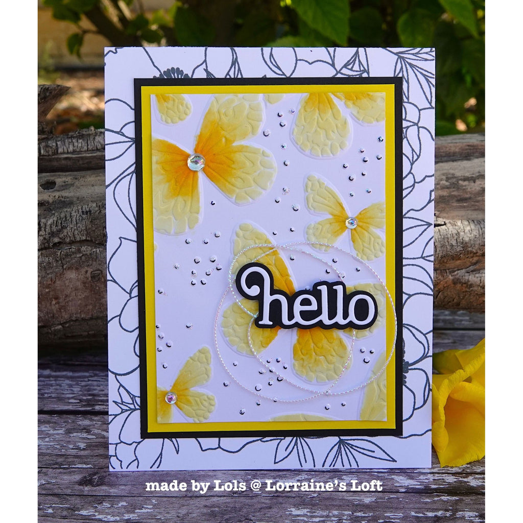 Simon Says Stamp Embossing Folder Confetti Butterflies sf511 Happy Camper Hello Card | color-code:ALT02