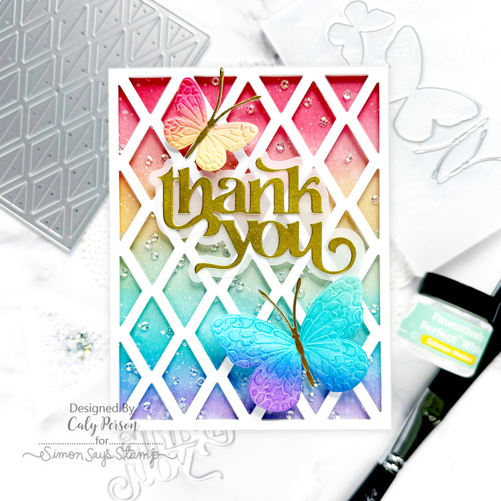Simon Says Stamp Embossing Folder Confetti Butterflies sf511 Happy Camper Thank You Card | color-code:ALT08