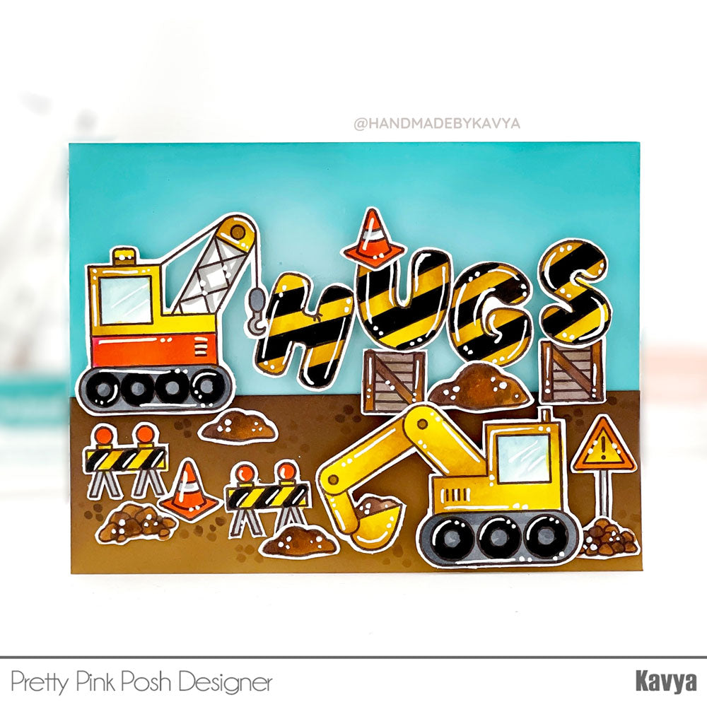 Pretty Pink Posh Construction Additions Clear Stamp and Die Set hugs