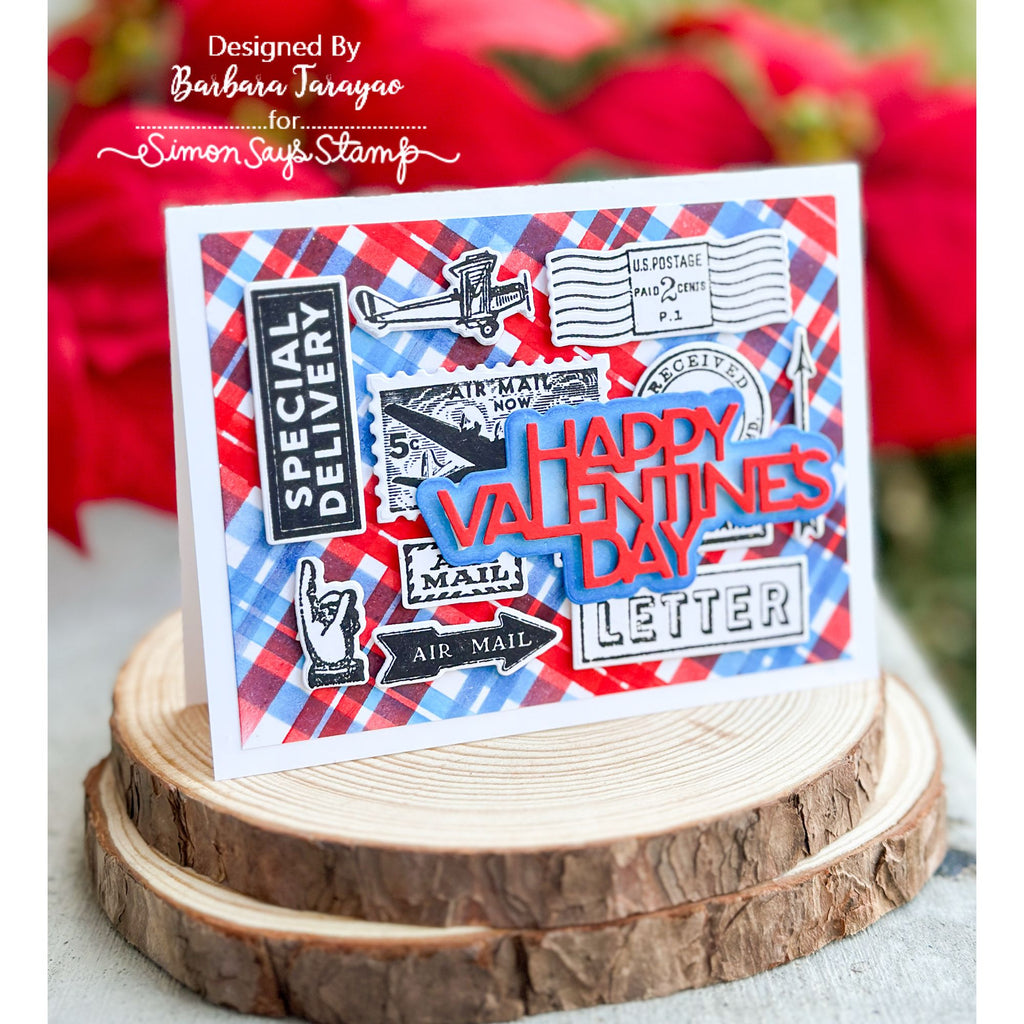 Tim Holtz Correspondence Stamps with Simon Says Stamp Dies Bundle setcs26 Valentine's Day Card | color-code:ALT06