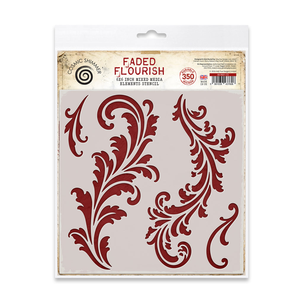 Cosmic Shimmer Faded Flourish 6x6 Elements Stencil 08-9001-cs