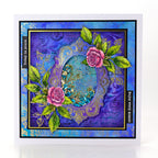 Cosmic Shimmer Faded Flourish 6x6 Elements Stencil 08-9001-cs pink roses purple gold frame blue today is yours card