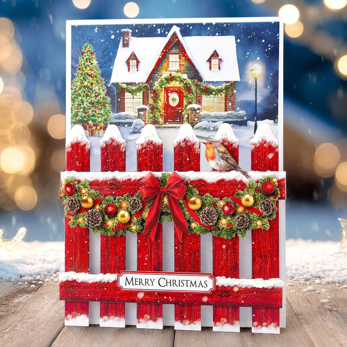 Cosmic Shimmer Fluffy Stuff Dimensional Paint csfluffy red fence christmas house merry christmas card