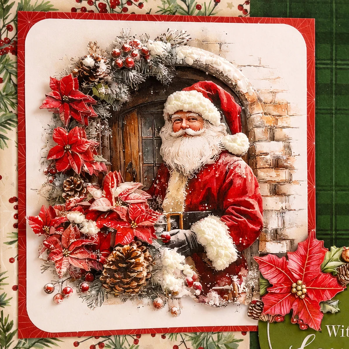 Cosmic Shimmer Fluffy Stuff Dimensional Paint csfluffy santa claus red flowers acorns card