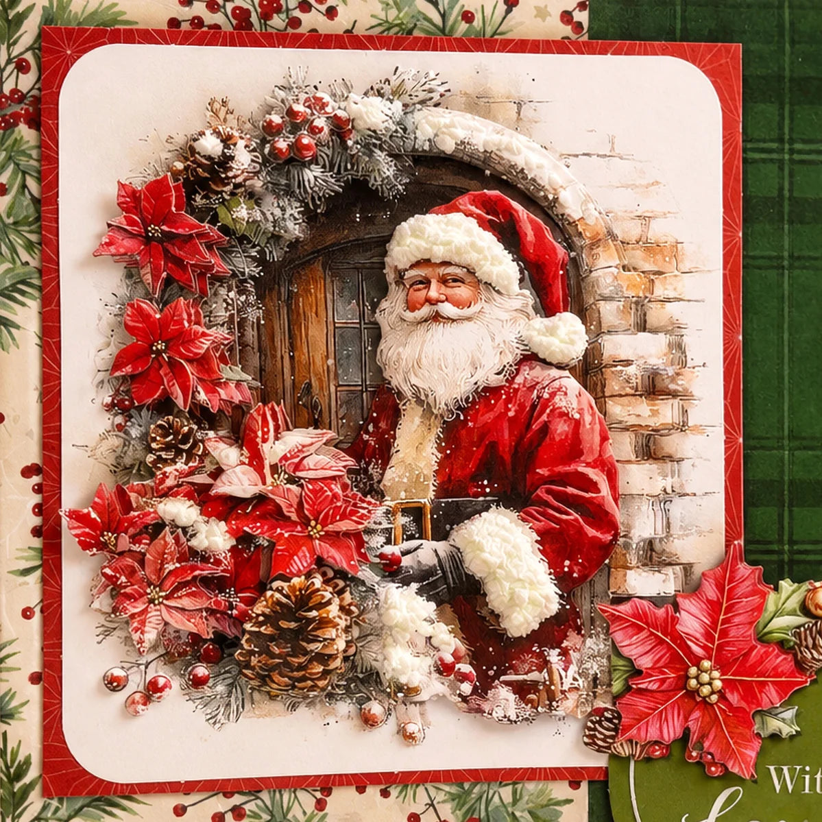 Cosmic Shimmer Fluffy Stuff Snow White 125ml 54-fs0001-125 santa in front of door red flowers garland card