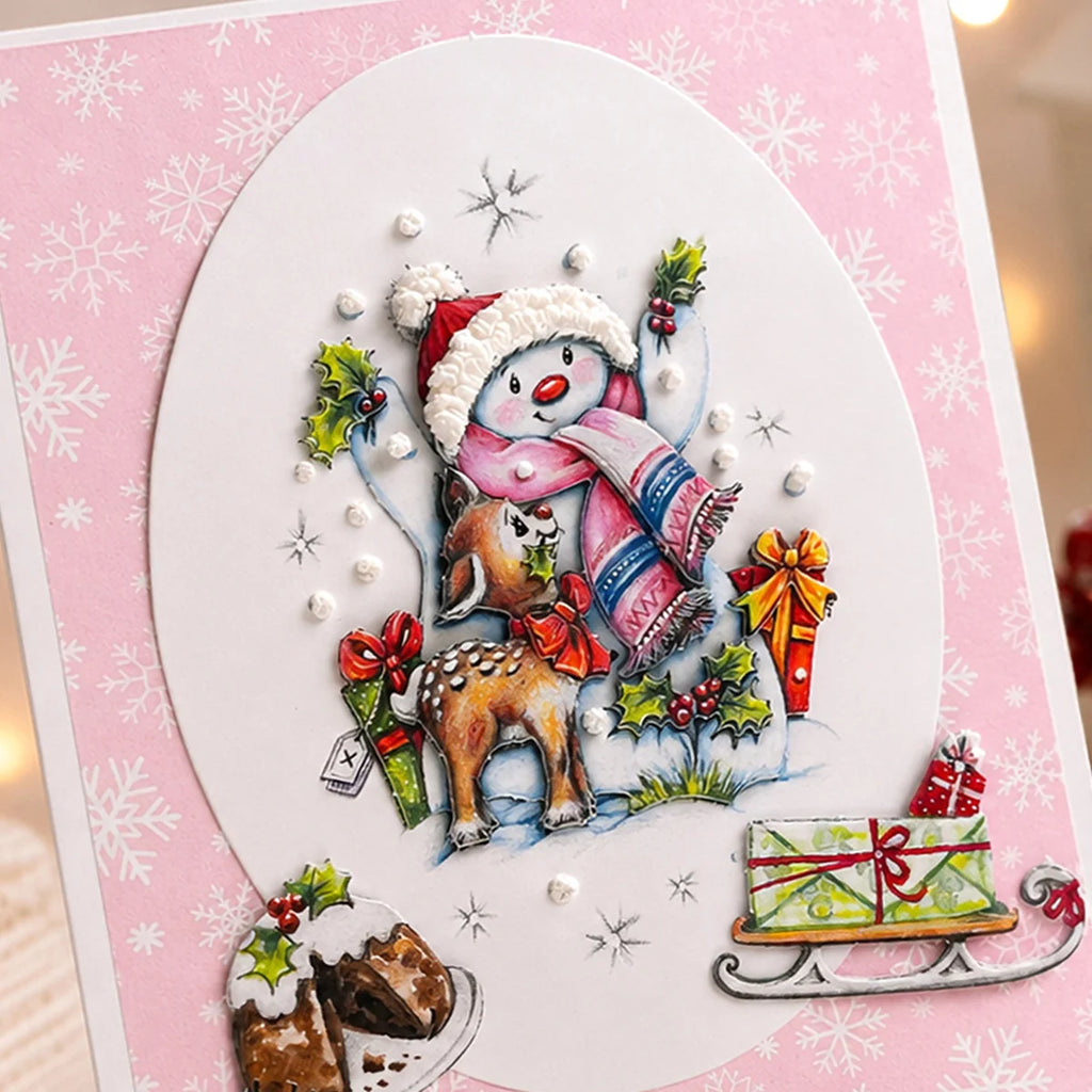 Cosmic Shimmer Fluffy Stuff Snow White 125ml 54-fs0001-125 snowman with scarf and hat deer sled presents card