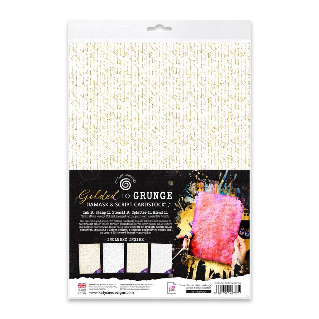 Cosmic Shimmer Gilded to Grunge Damask and Script Cardstock 03-10080ggf