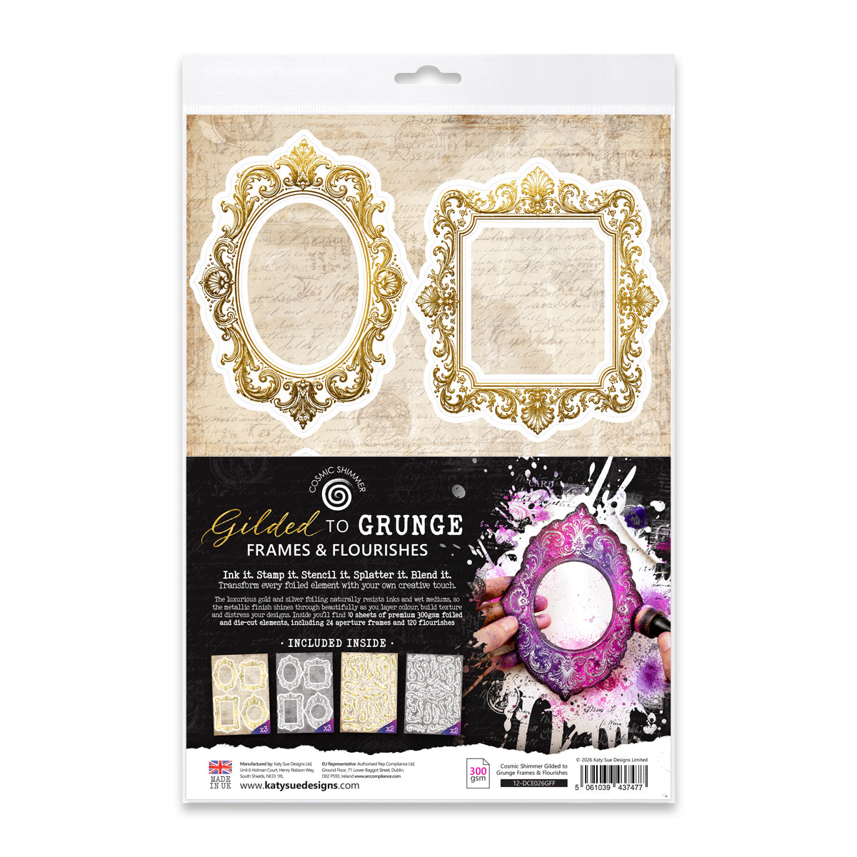 Cosmic Shimmer Gilded to Grunge Frames and Flourishes Foiled Elements 12-dce026gff
