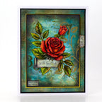 Cosmic Shimmer Heritage Rose 6x6 Elements Stencil 08-9003-cs gold floral pattern flowers blue with gratitude card
