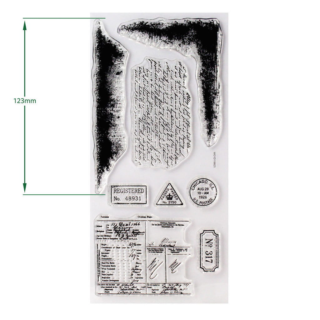 Cosmic Shimmer Past and Postal DL Clear Stamp Set 07-9003-cs dimensions 