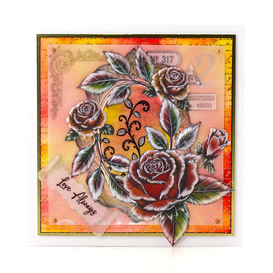 Cosmic Shimmer Rambling Roses DL Clear Stamp Set 07-9001-cs roses leaves love always card