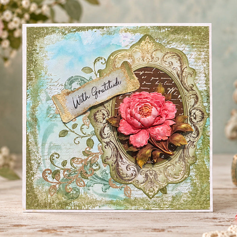 Cosmic Shimmer Sculpted Peonies Silicone Mould ce0172-cs pink flowing with gratitude card