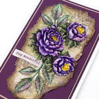 Cosmic Shimmer Sentiment Snippets Words to Treasure 12-cds19wt stay wonderful purple flowers purple background card