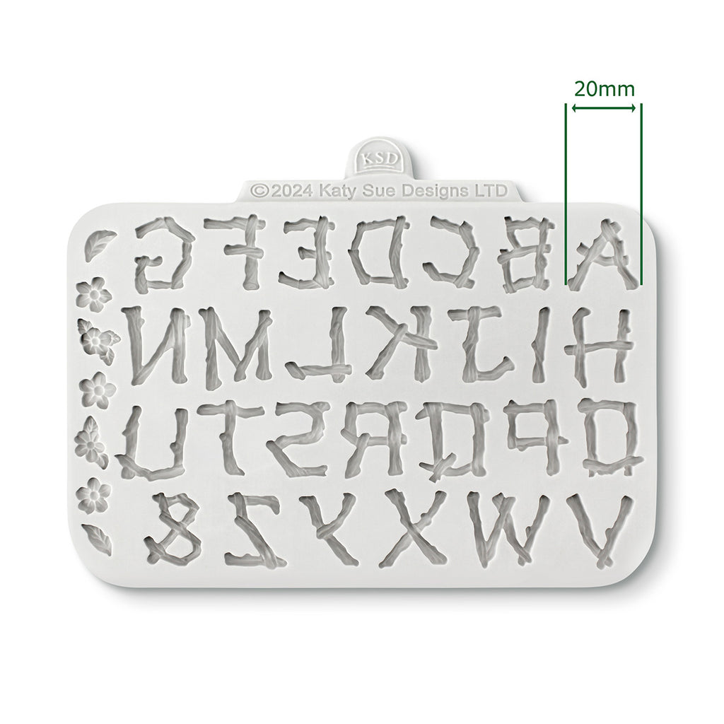 Cosmic Shimmer Twig Alphabet Silicone Mold dm0070-cs dimensions