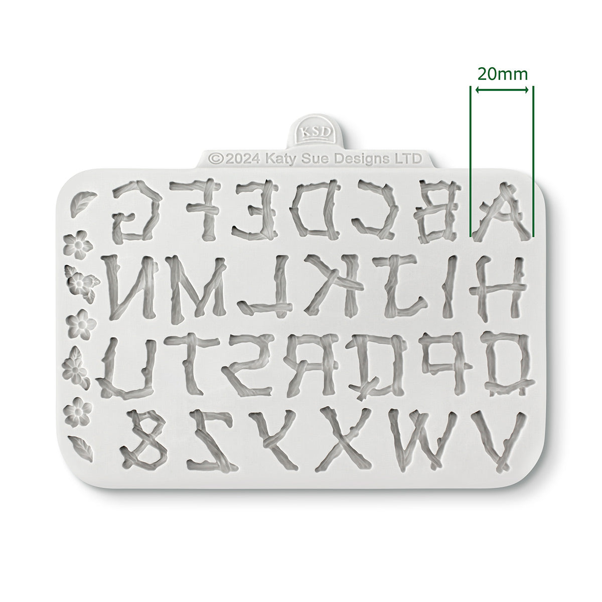 Cosmic Shimmer Twig Alphabet Silicone Mold dm0070-cs dimensions