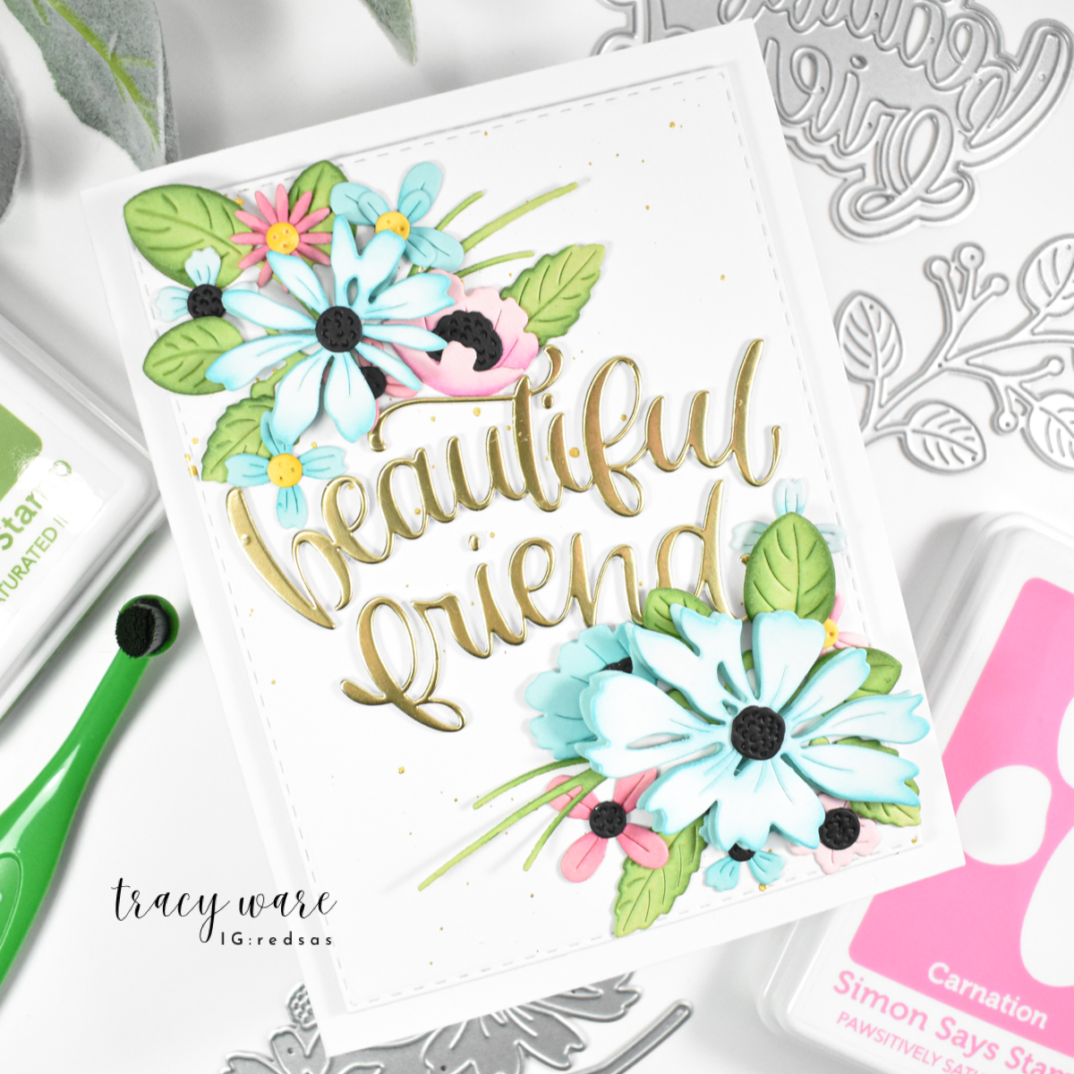 Simon Says Stamp Country Basket Bouquet Wafer Dies s1130 Beautiful Moments Friend Card