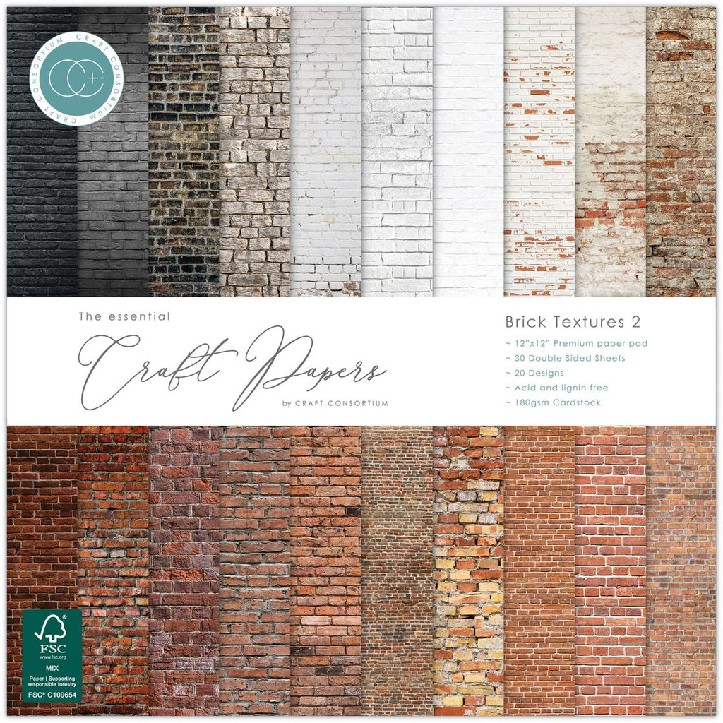 Craft Consortium Brick Textures 2 12 x 12 inch Paper Pack ccepad042