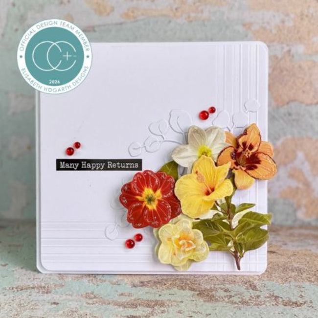 Craft Consortium Cottage 3D Decoupage Flowers cestk006 white background many happy returns card