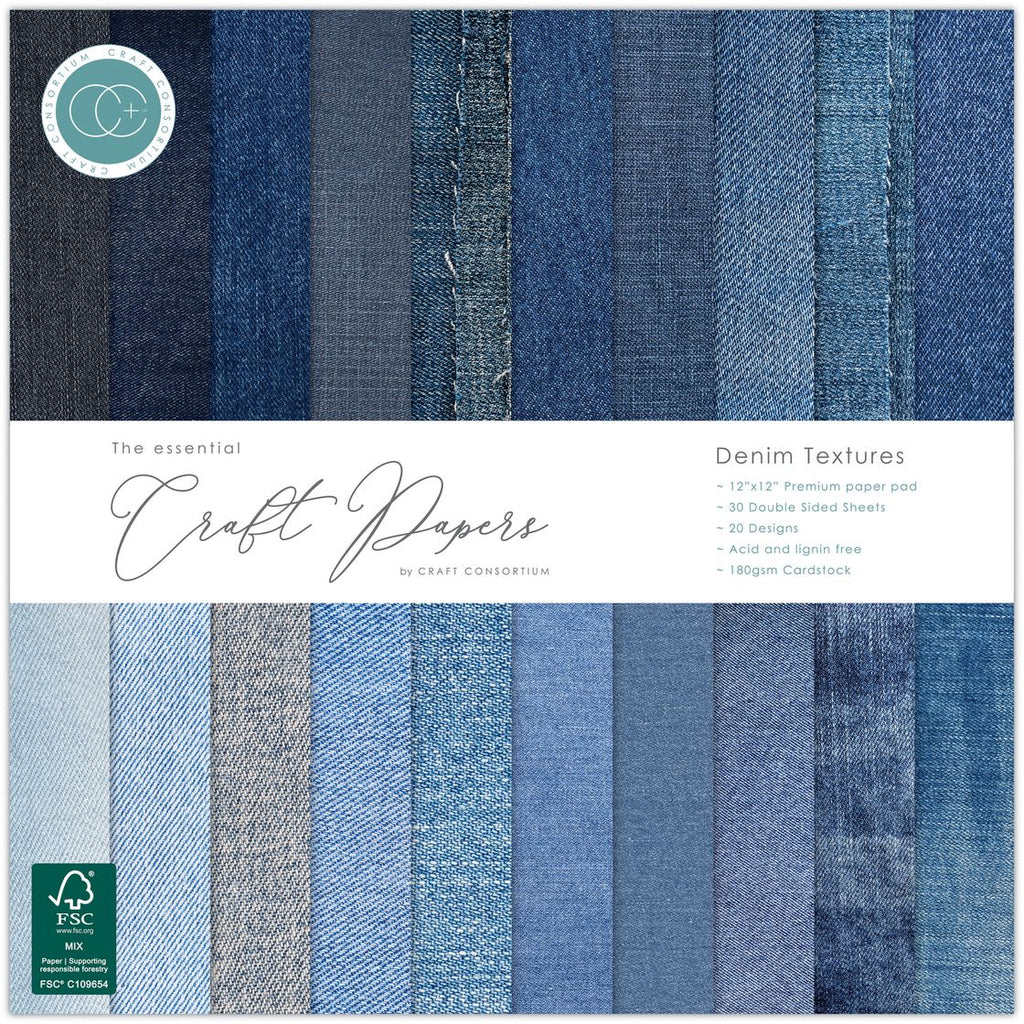 Craft Consortium Denim Textures 12 x 12 inch Paper Pack ccepad044