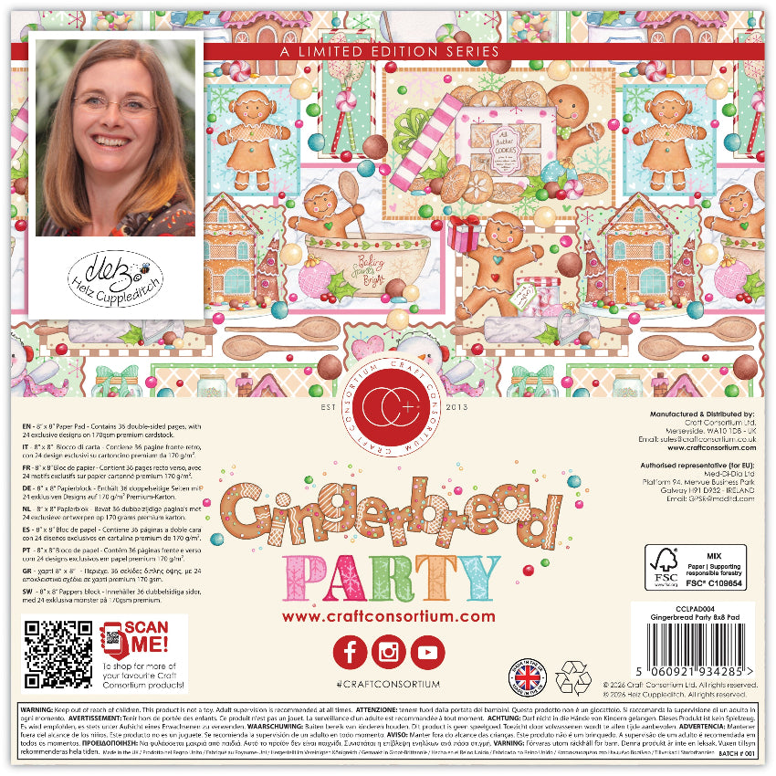 Craft Consortium Gingerbread Party 8x8 inch Paper Pad cclpad004 back of paper pack
