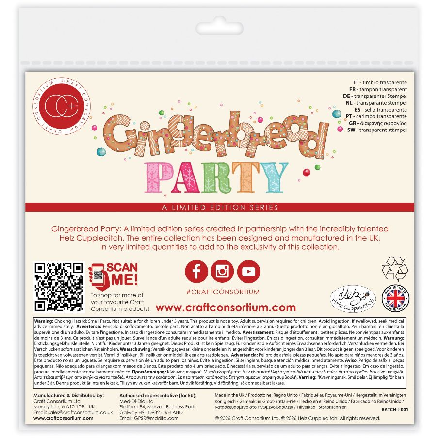Craft Consortium Gingerbread Party Baking Crew Clear Stamps cclstmp009 back of packaging