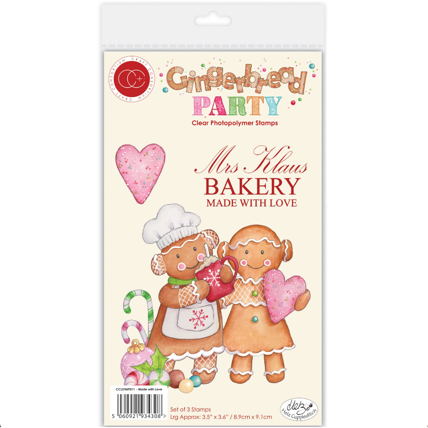 Craft Consortium Gingerbread Party Made with Love Clear Stamps cclstmp011