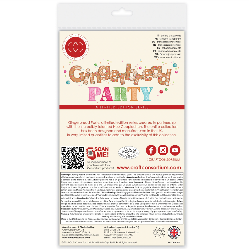 Craft Consortium Gingerbread Party Made with Love Clear Stamps cclstmp011 back of packaging