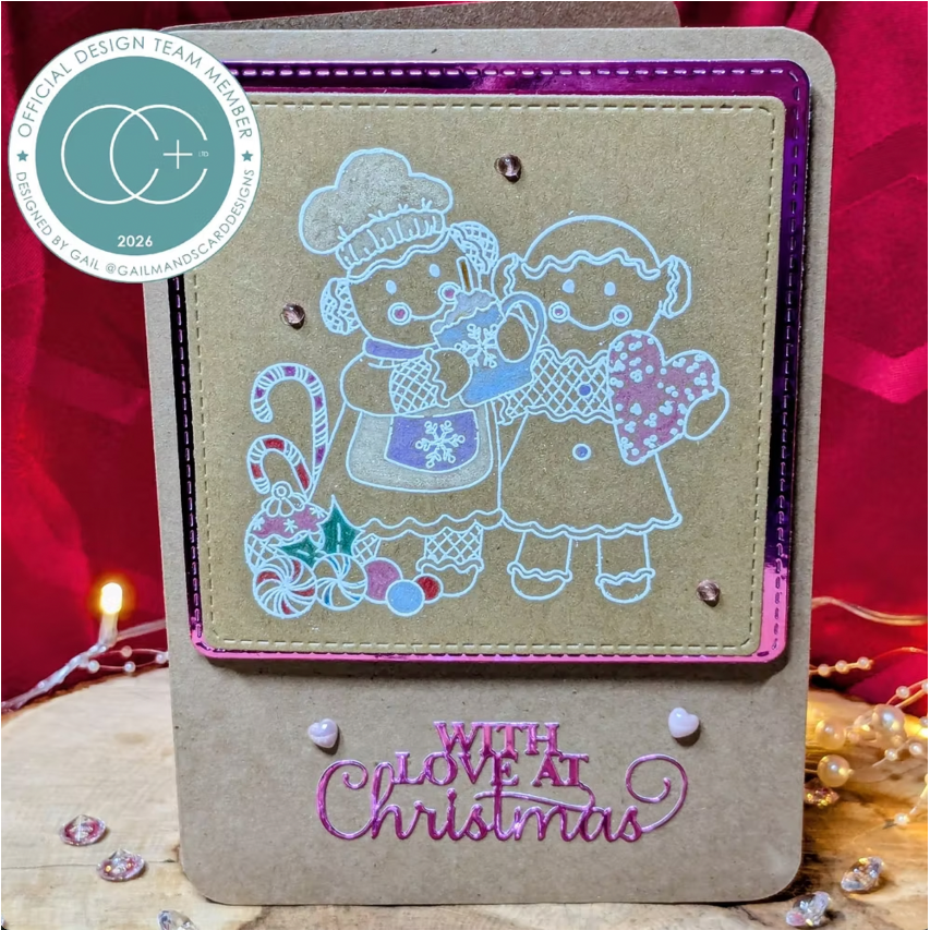 Craft Consortium Gingerbread Party Made with Love Clear Stamps cclstmp011 with love at christmas white outline card