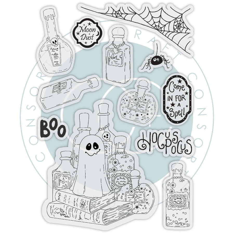 Craft Consortium Hocus Pocus Clear Stamps cclstmp012 contents in package
