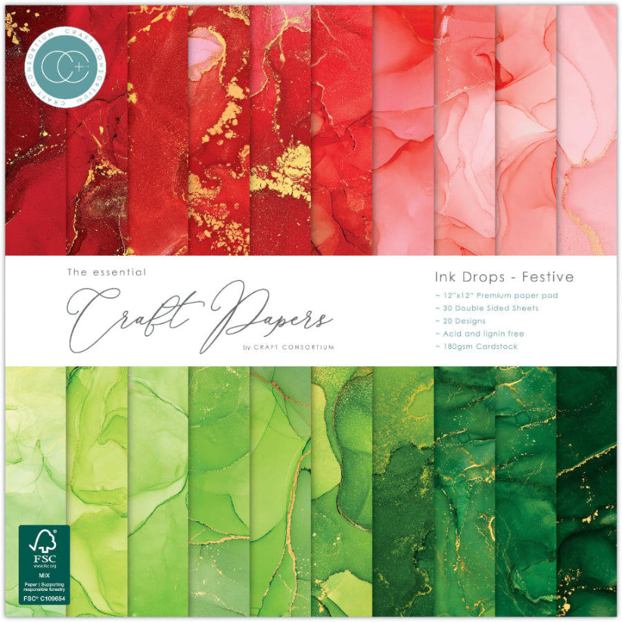 Craft Consortium Ink Drops Festive 12 x 12 Paper Pad ccepad037
