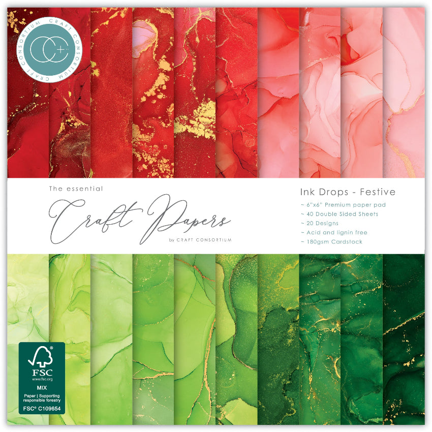 Craft Consortium Ink Drops Festive 6 x 6 Paper Pad ccepad037b