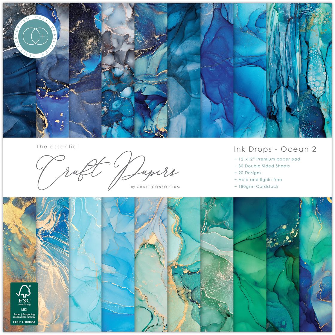Craft Consortium Ink Drops Ocean 2 12 x 12 Inch Paper Pack ccepad041