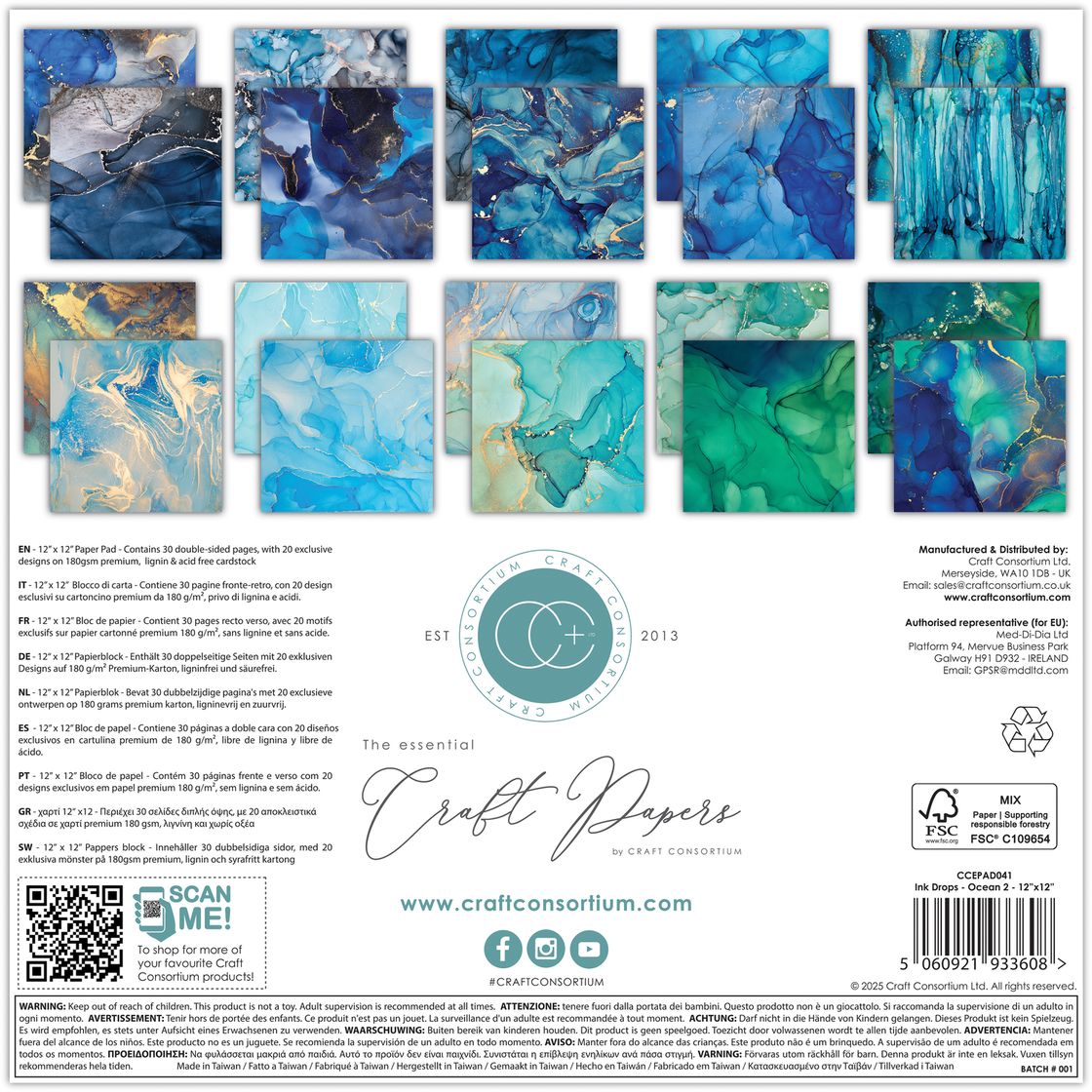 Craft Consortium Ink Drops Ocean 2 12 x 12 Inch Paper Pack ccepad041 image 2