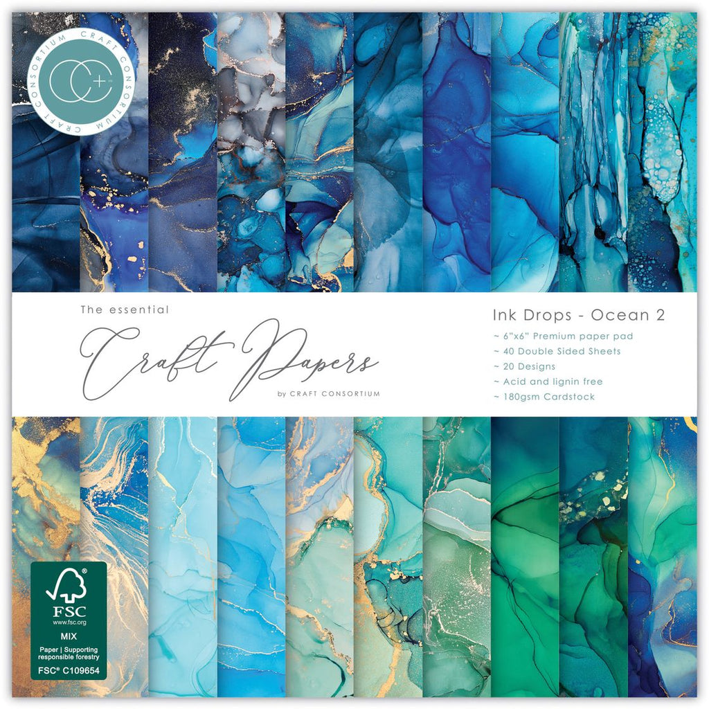 Craft Consortium Ink Drops Ocean 2 6 x 6 Inch Paper Pack ccepad041b