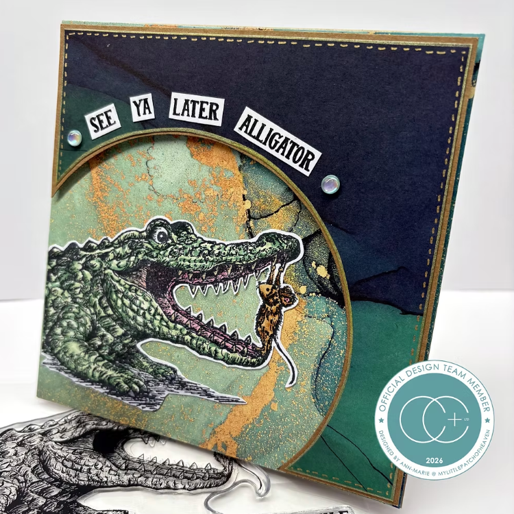 Craft Consortium Oliver's Adventures In A While Crocodile Clear Stamps ccdwstmp016 gold stitched border