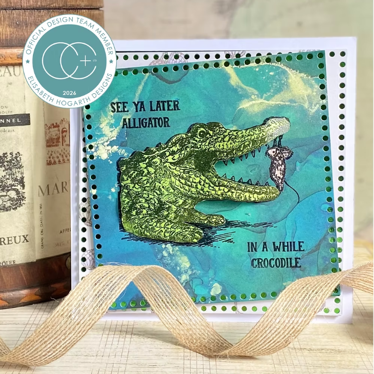Craft Consortium Oliver's Adventures In A While Crocodile Clear Stamps ccdwstmp016 watercolor background