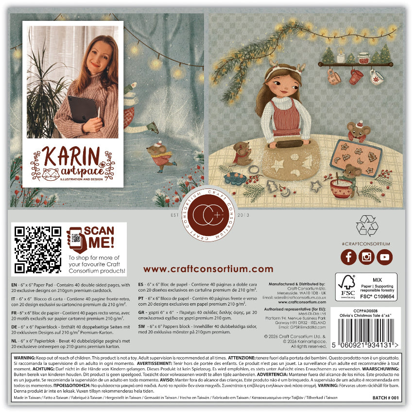 Craft Consortium Olivia's Christmas Tale 6 x 6 Paper Pad ccppad050b back of paper pack