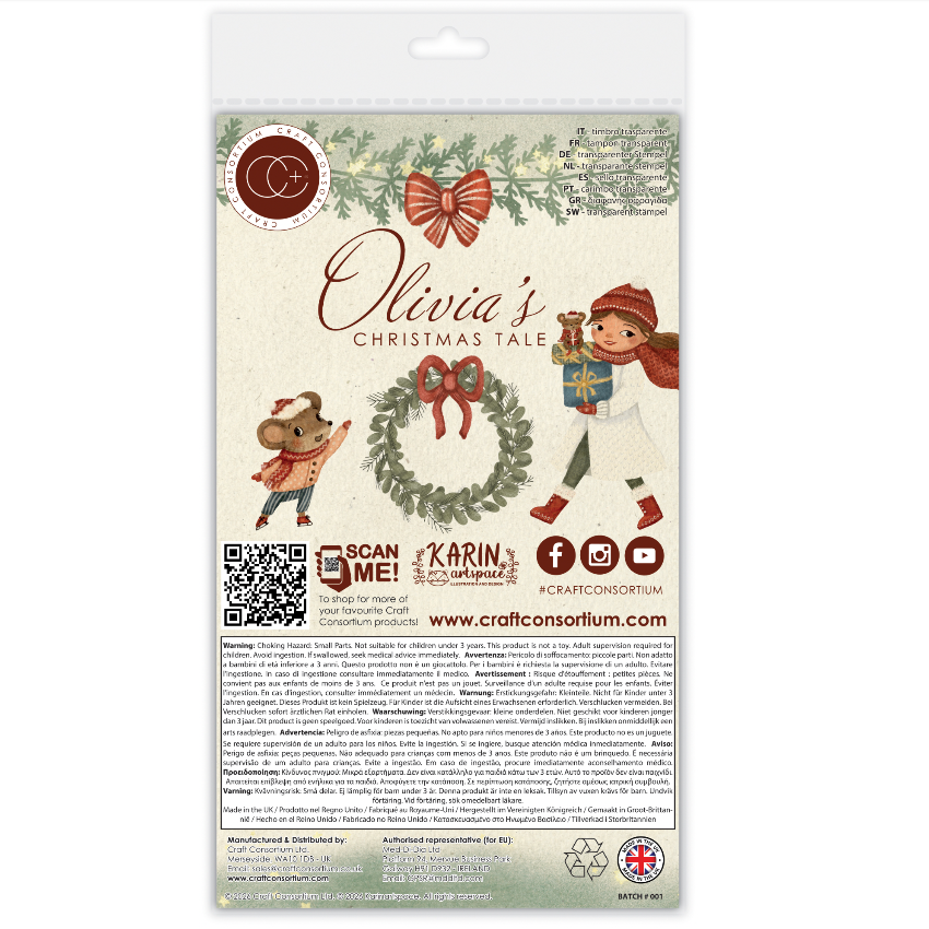 Craft Consortium Olivia's Christmas Tale Baking Clear Stamps ccstmp104 back of packaging