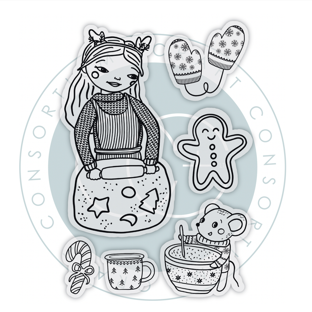 Craft Consortium Olivia's Christmas Tale Baking Clear Stamps ccstmp104 contents inside package