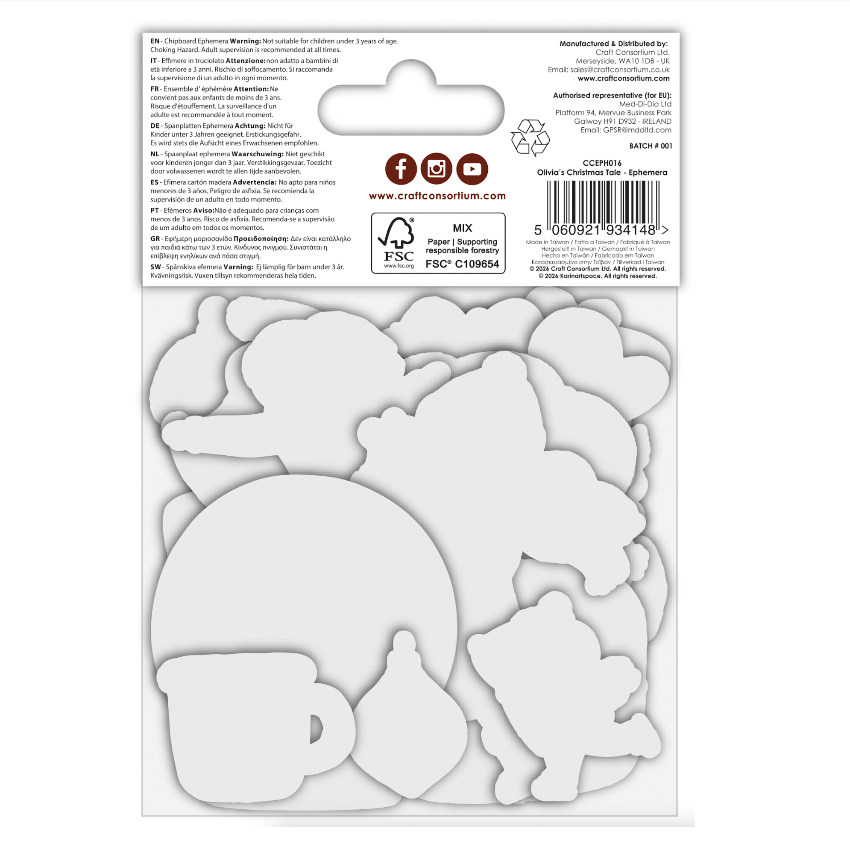 Craft Consortium Olivia's Christmas Tale Ephemera cceph016 back of packaging