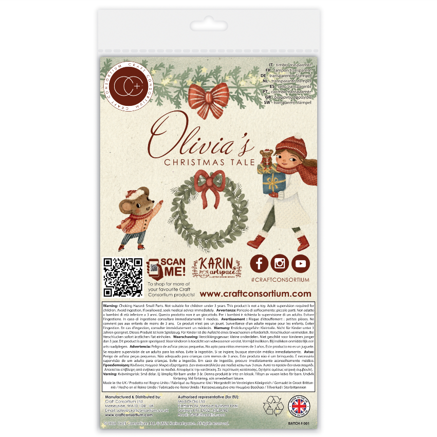 Craft Consortium Olivia's Christmas Tale Presents Clear Stamps ccstmp105 back of packaging