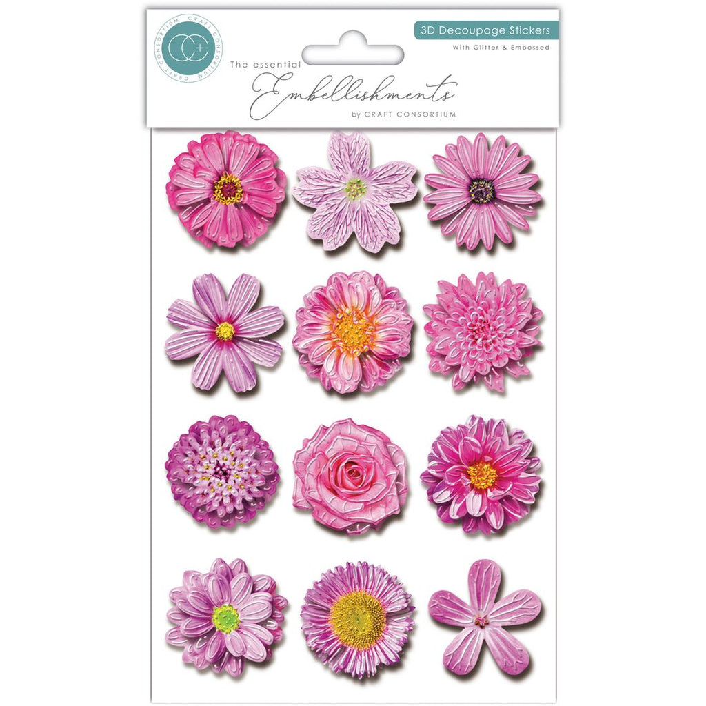 Craft Consortium Pink 3D Decoupage Flowers cestk003
