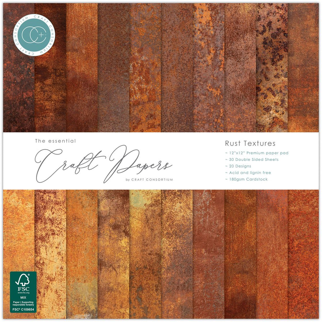 Craft Consortium Rust Textures 12 x 12 inch Paper Pack ccepad043